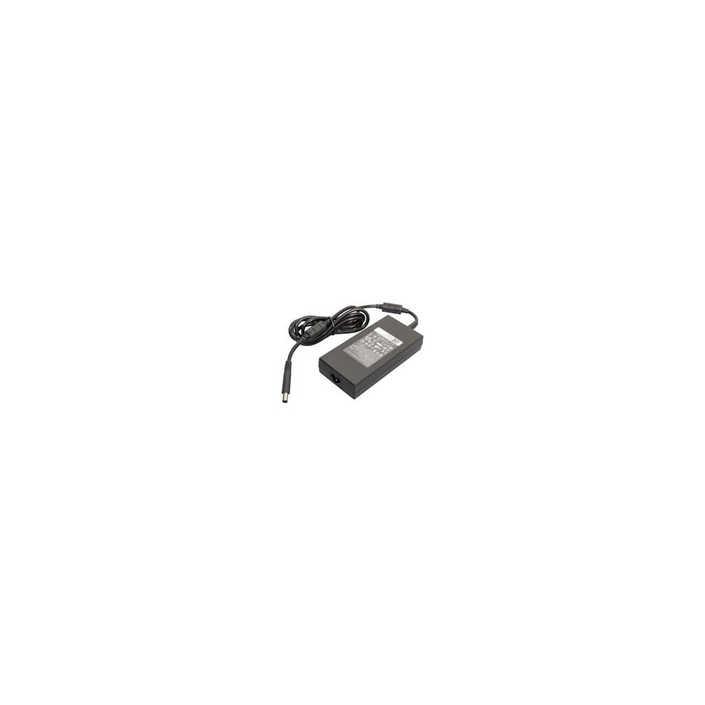 Black DELL 180W AC adapter with a 7.4 x 5mm barrel connector, featuring a textured surface and a power cable, designed for Latitude E Series laptops, with UK plug compatibility.