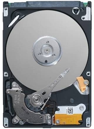 Dell 37MGT internal hard drive with a 2 TB capacity, 7200 RPM speed, featuring a silver metal casing and visible internal components like the read/write arm and disk platters.