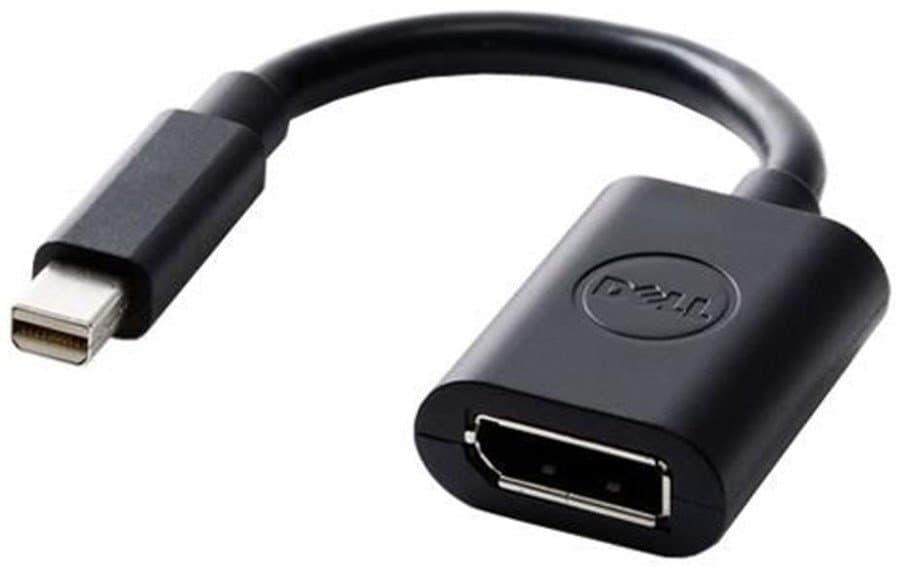 Black video cable adapter with a 20-pin DisplayPort connector on one end and a rectangular output port, designed for Apple devices, measuring 0.203 meters in length.