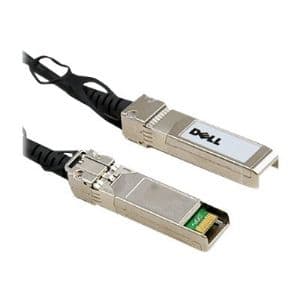 Black Serial Attached SCSI (SAS) cable, 2 meters long, featuring silver connectors with a Dell logo, designed for high-speed data transfer.