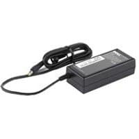 Black Dell 65W AC adapter with attached power cord and rectangular design.