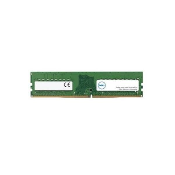 Green memory module with a sleek design, featuring a single 32 GB DDR4 chip, labeled with Dell branding and specifications, and gold connectors at the base.