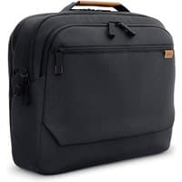 Black Dell briefcase with multiple zippered compartments and a sturdy handle.