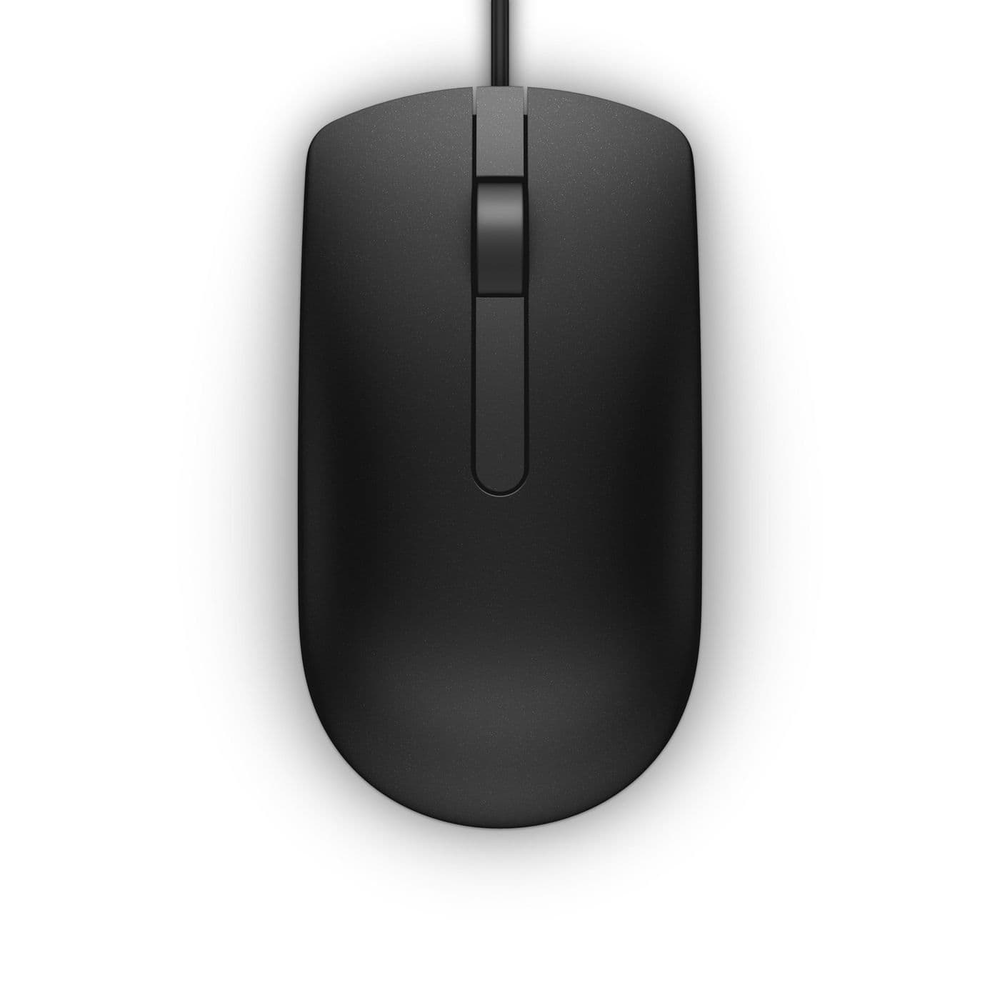 Black ambidextrous USB optical mouse with a smooth surface, featuring a central scroll wheel and a single button, designed for comfortable use at 1000 DPI sensitivity.