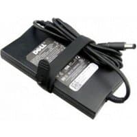 Black Dell 130W power adapter with attached cable and plug, rectangular shape, compact design.