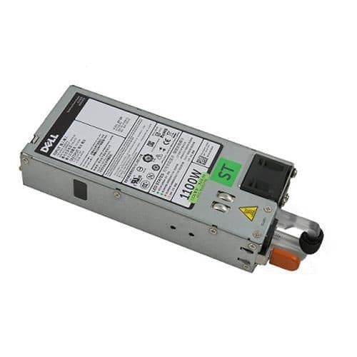 Silver and black DELL Power Supply unit, 750W, featuring a metal casing, labeled with specifications and safety warnings, and a connector at one end.