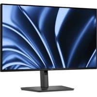 Dell Pro P2726HE 27" monitor, slim black bezel, full HD 1920x1080, sleek stand, glossy screen with abstract blue design