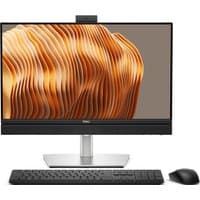 Dell Pro QB24250 desktop with 24" display, slim bezels, integrated webcam, black keyboard, and mouse.
