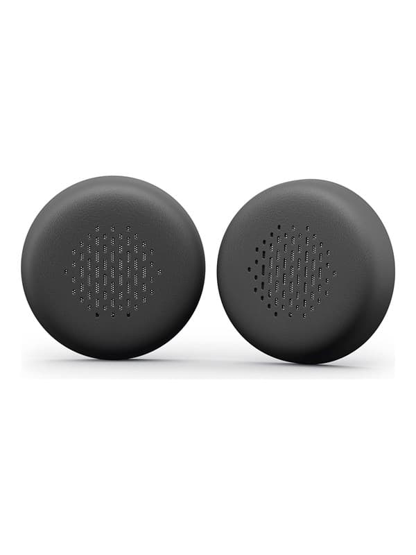 Black, circular ear cushions designed for the DELL Pro Wireless Headset HE424, featuring a textured surface with small perforations for enhanced sound quality.