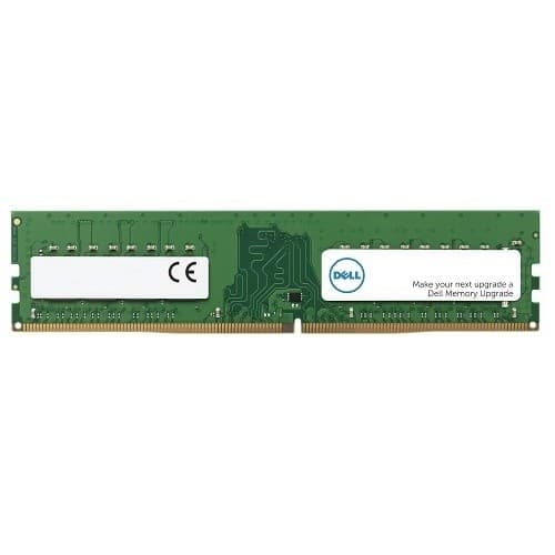 Green circuit board with a single 32 GB DDR4 memory module, featuring a white Dell logo and CE mark, and gold connectors at the bottom.