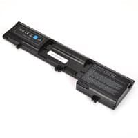 Black Dell W6617 laptop battery with label, blue icons, and multiple connectors.