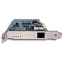"Dialogic Diva PCIe card with green circuit board, metal bracket, and network port connector"
