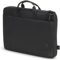 Black Dicota briefcase, slim design, fits 14-15.6" laptops, with front pocket, dual handles, and subtle logo.