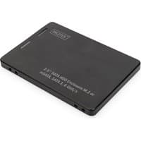 Black Digitus 2.5" SATA HDD Enclosure with M.2 or mSATA support, sleek rectangular design, embossed logo on top.
