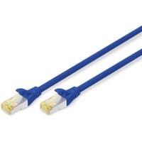 Blue Digitus CAT 6A S/FTP patch cable with gold-plated connectors and blue strain relief boots.
