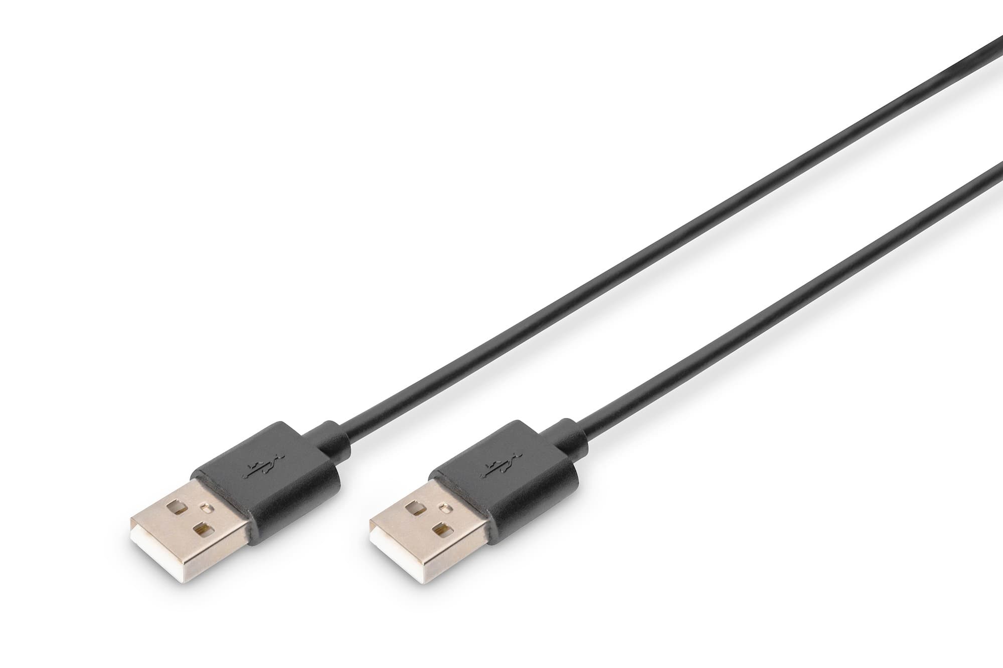 Black Digitus USB-A connection cable, 3 meters long, featuring two gold-plated connectors on each end with a durable plastic casing.