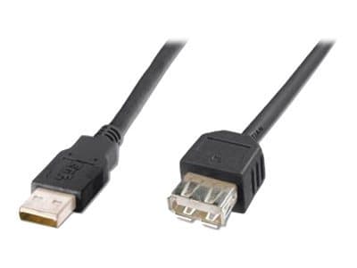 Black Digitus USB-A extension cable, 3 meters long, featuring a male connector on one end and a female connector on the other, made of durable plastic material.