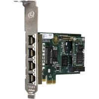 Digium 1TE435F network card, green circuit board with four Ethernet ports and PCIe connector.