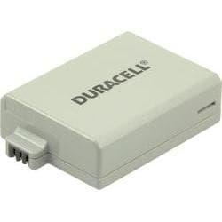 Duracell DR9925 LP-E5 camera battery in light gray, featuring the Duracell logo, designed to replace LP-E5 with a voltage of 7.4V and capacity of 1020mAh.