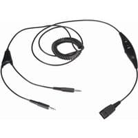 Black Eartec 3.5mm stereo QD cable with coiled section, volume control, mute switch, and dual connectors.