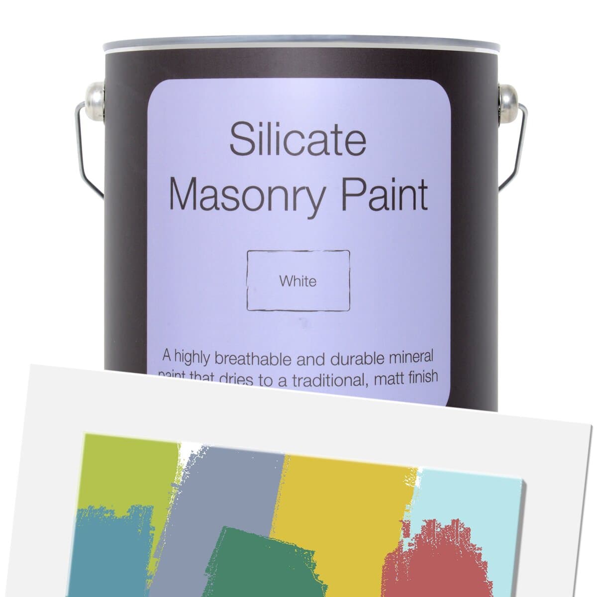 White 5L tin of Earthborn Ecopro Silicate Masonry Paint with a matte finish label, showcasing its durable, breathable, and weather-resistant features.