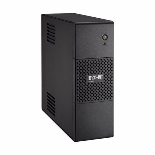 Eaton 175/275 V Input Stand Alone Uninterruptible Power Supply in black, featuring a sleek design, power indicator light, and ventilation grilles on the sides.