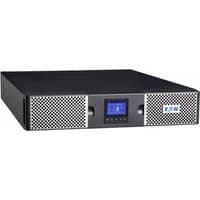 Black Eaton UPS with digital display, mesh vents, and 10 AC outlets, rectangular design for rack mounting.
