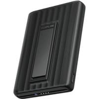 Black EcoFlow RAPID Mag power bank with ribbed texture and central charging pad, featuring USB-C port.