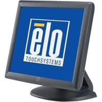Black Elo Touch Solutions 1715L POS monitor, 17-inch, 1280x1024 resolution, with a sturdy base and blue screen display.