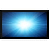 Elo Touch Solutions I-Series 2 touchscreen monitor, black frame, 21.5-inch display, bright blue screen.