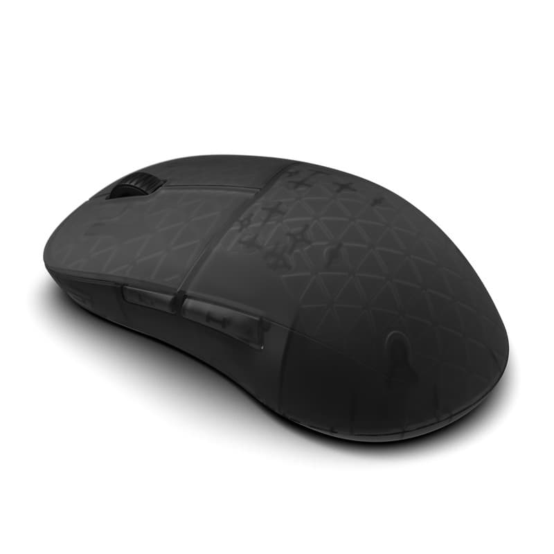 Dark Frost wireless gaming mouse featuring a textured surface, ergonomic design, side buttons, and a scroll wheel, ideal for high-performance gaming.