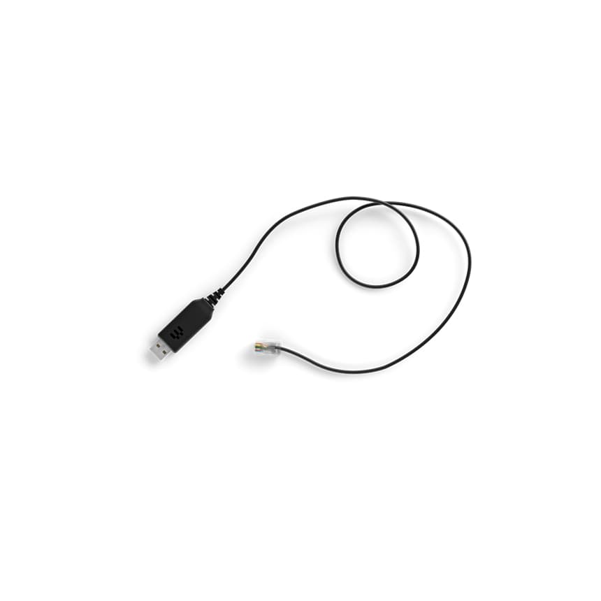 Black USB cable with a connector on one end and a thin wire extending from the other end, designed for Epos Cehs-ci 02 headset connectivity.