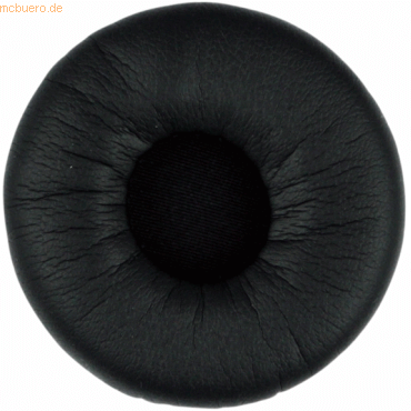 Black leather ear cushion with a textured surface and a circular shape, designed for comfort and sound isolation in headphones.