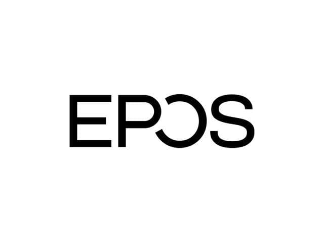 Black EPOS HZP 46 headset featuring a sleek design, cushioned ear pads, adjustable headband, and a minimalist logo on the side, ideal for comfortable long-term wear.