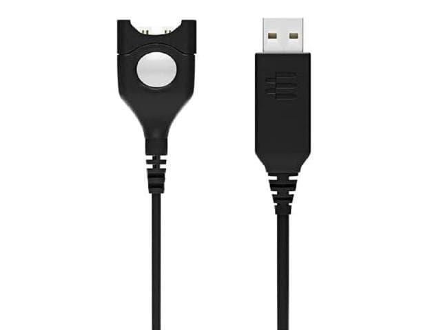 Black security cable lock with a circular silver button and USB connector, designed for Sennheiser devices, featuring a durable, flexible cord.