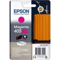 Epson 405XL magenta ink cartridge in packaging with suitcase graphic, high yield, DURABrite Ultra Ink logo.