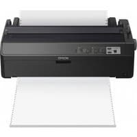 Black Epson LQ-2090IIN dot matrix printer with control panel, paper feed, and perforated paper output.
