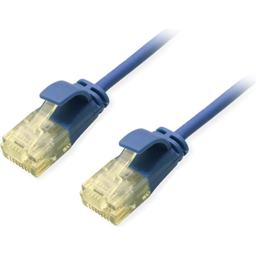 Blue Cat.6A U/UTP slim patch cable, 5.0m long, featuring transparent yellow connectors on both ends for easy connectivity.