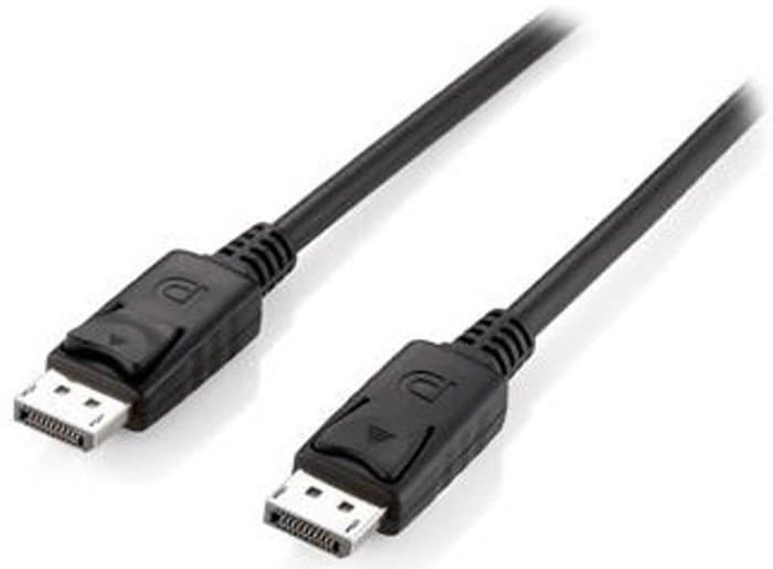 Black 1-meter DisplayPort cable with 20-pin connectors on both ends, featuring molded plastic ends and a smooth, flexible rubberized exterior.