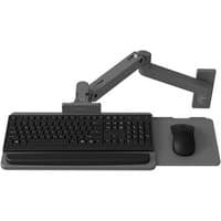 Dark grey Ergotron LX Pro wall-mounted keyboard arm with adjustable tray, black keyboard, and mouse pad.