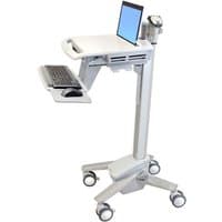 Ergotron StyleView EMR laptop cart, aluminum frame, grey and white, with keyboard tray and caster wheels