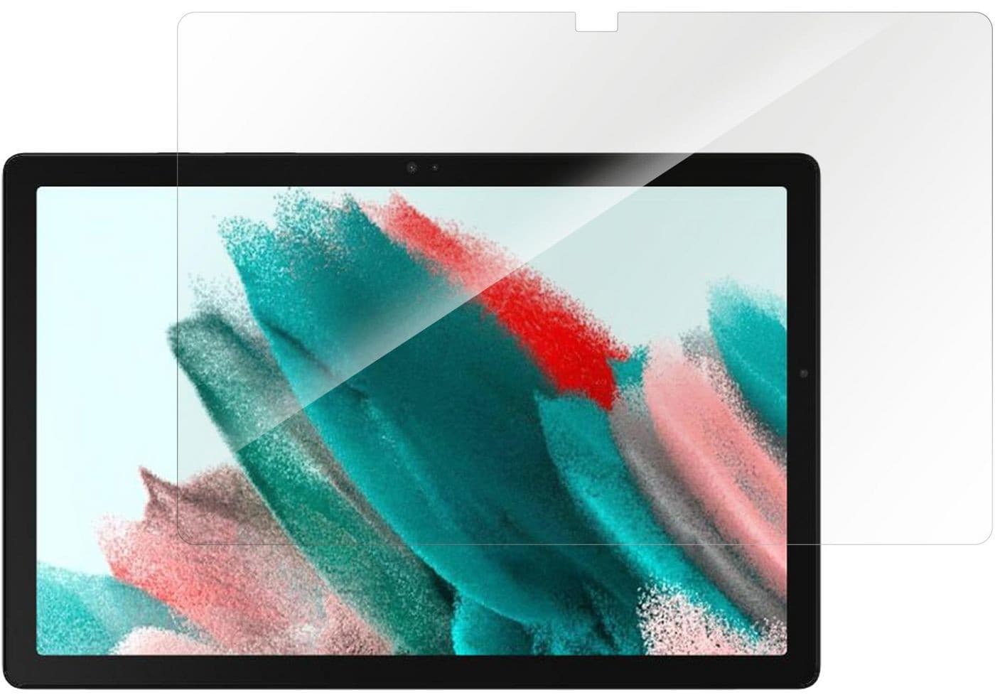 Clear screen protector for Samsung tablet, featuring a glossy finish with precise cutouts, designed to safeguard the display while maintaining touch sensitivity and clarity.