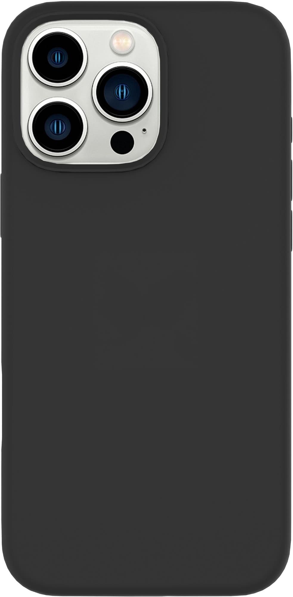Black mobile phone case made of soft material, designed for 16 cm (6.3") devices, featuring precise cutouts for camera and buttons.