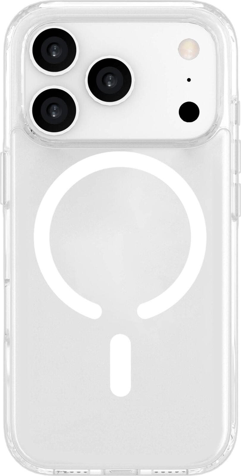 Transparent mobile phone case designed for 6.9" devices, featuring a smooth finish and a circular MagSafe alignment ring on the back.