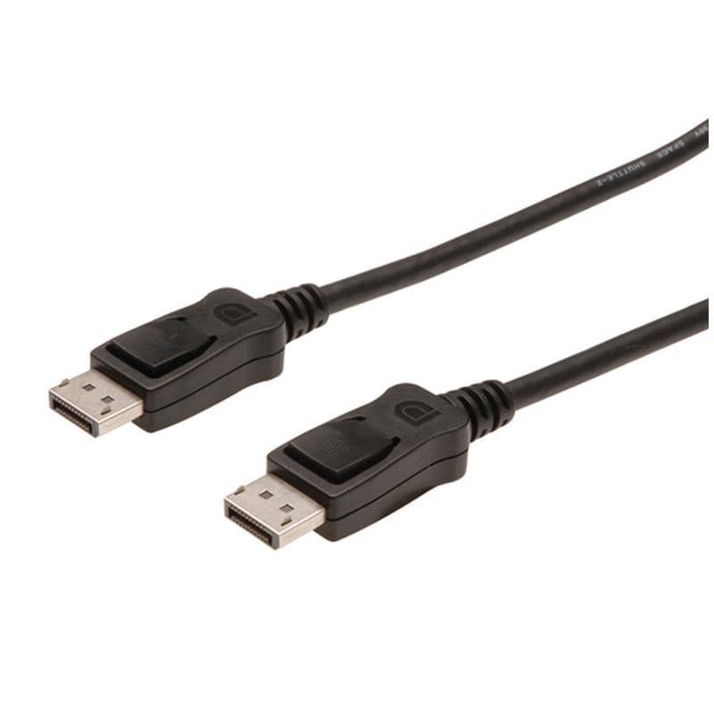 Black 2-meter DisplayPort V2.1 connection cable with male connectors on both ends, designed for 16K resolution at 60Hz, featuring a sturdy build and clear connector design.