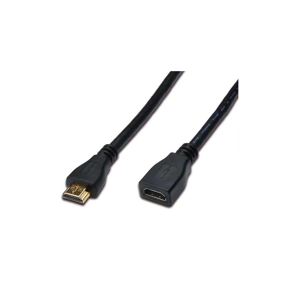 Black 2-meter HDMI-A male to female high-speed extension cable with gold-plated connectors and flexible rubberized casing for enhanced durability.