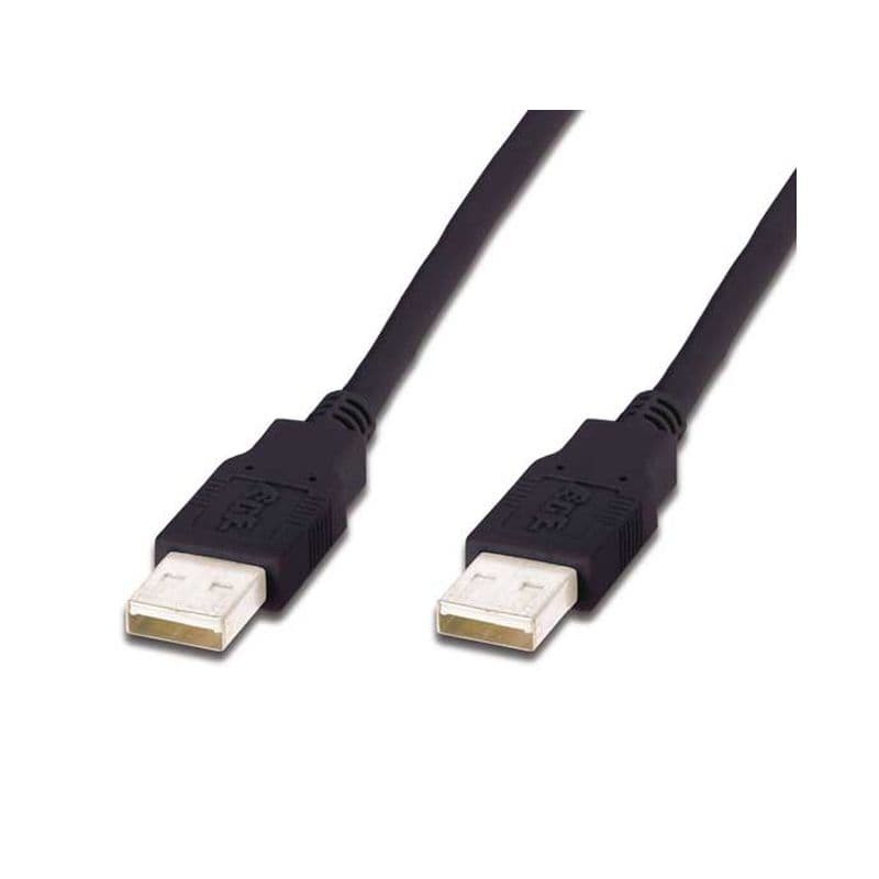 Black 2-meter USB 2.0 A to A cable with durable plastic connectors, featuring a textured grip for easy handling and secure connections at both ends.