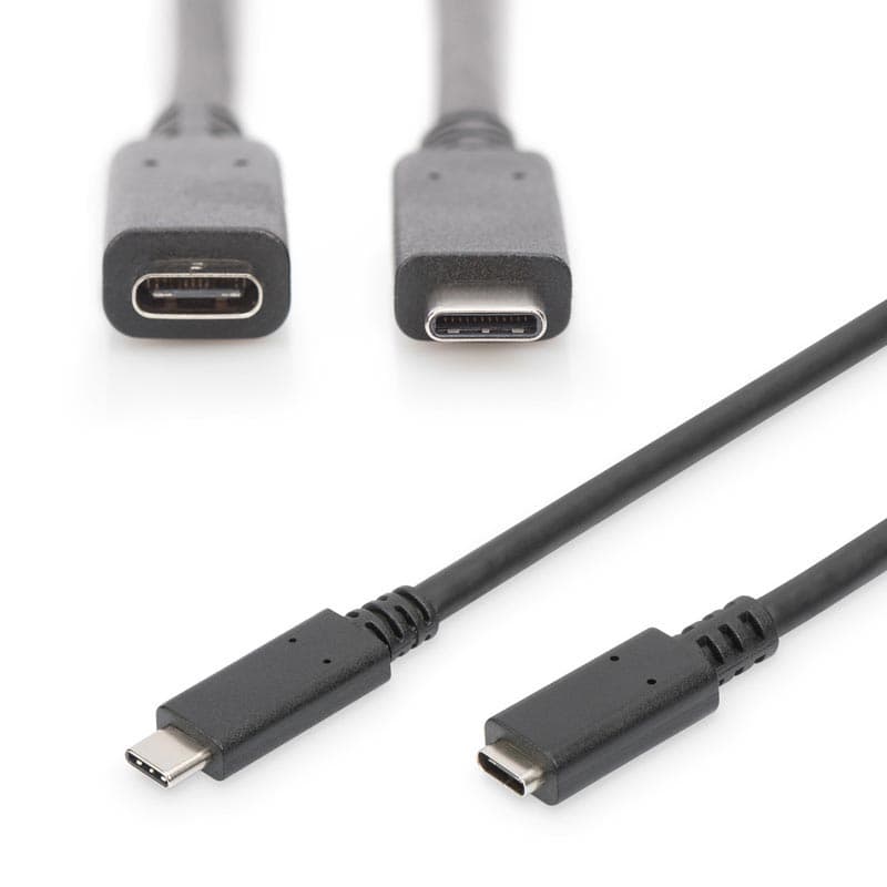 Black 2m USB-C Gen.2 extension cable with USB 3.2, featuring smooth connectors at both ends and a flexible, durable design for enhanced connectivity and performance.
