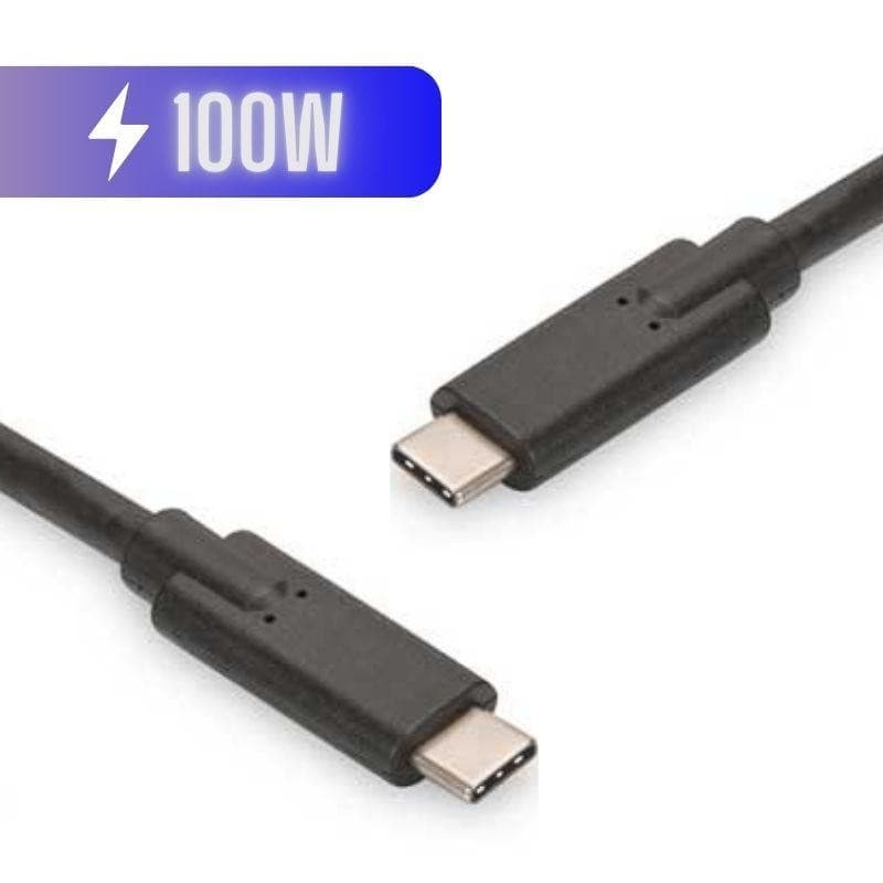 Black USB-C to USB-C charging cable with 100W power delivery, featuring two connectors and a durable design for fast charging and data transfer.