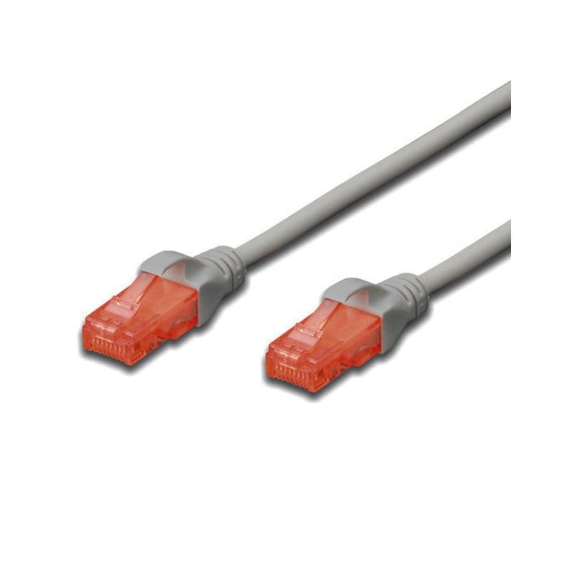 Grey Cat.6 UTP LSZH patch cable, 30 meters long, featuring transparent orange connectors on both ends for secure Ethernet connections.